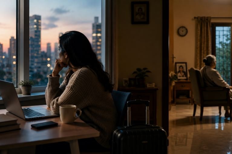 The Guilt of Living Abroad While Parents Age Alone by deshsansaar
